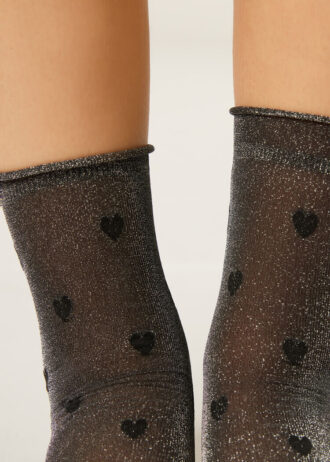 Calzini velati con glitter e cuori