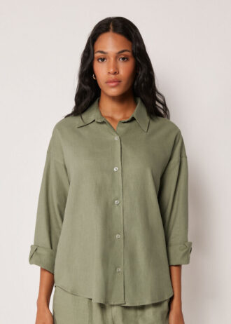 Camicia corta in lino e viscosa