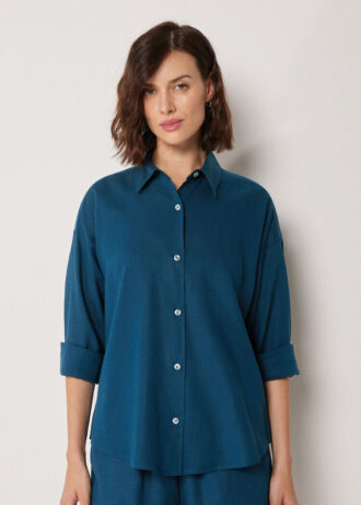 Camicia corta in lino e viscosa