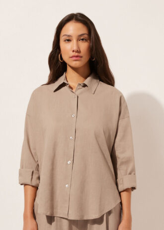 Camicia corta in lino e viscosa