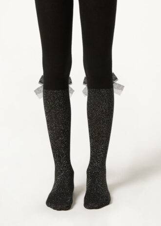 Collant in cotone effetto longuette da bambina