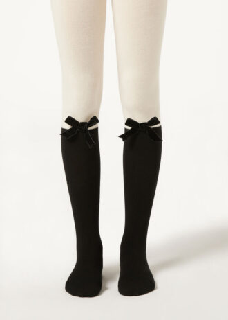 Collant in cotone effetto longuette da bambina