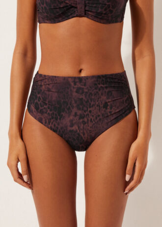 Slip bikini a vita alta animalier scuro