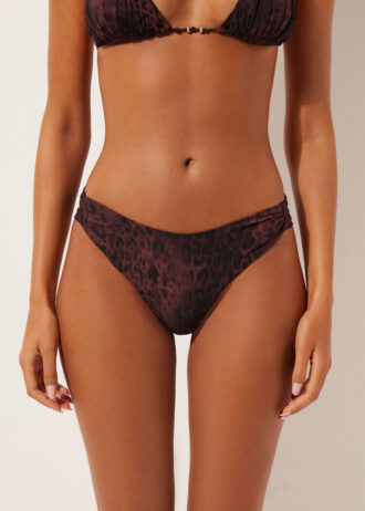 Slip bikini brasiliano animalier scuro