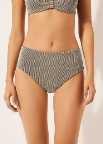 Slip da bagno a vita alta con strisce dorate