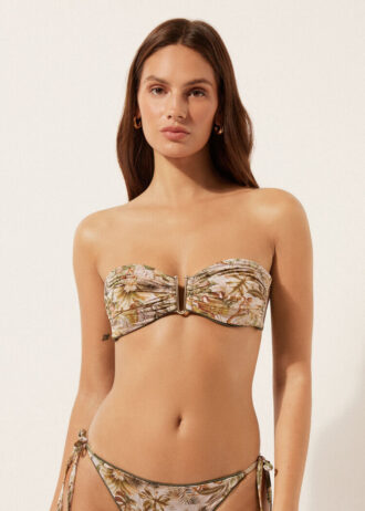 Top a fascia con motivo fogliame tropicale