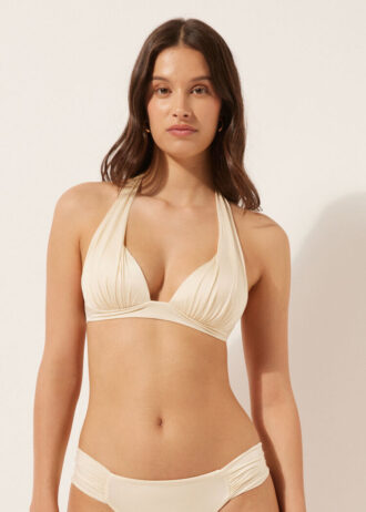 Top bikini a triangolo con imbottitura graduata in raso lucido