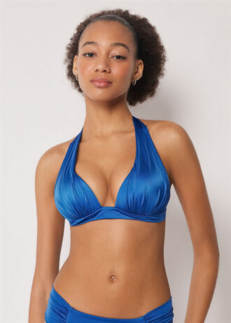 Top bikini a triangolo con imbottitura graduata in raso lucido