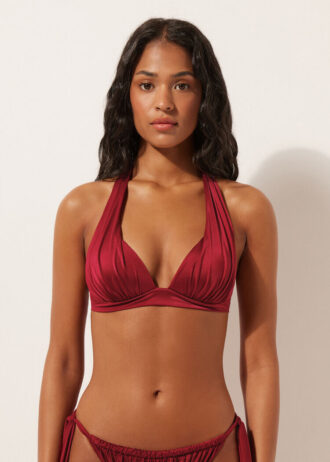 Top bikini a triangolo con imbottitura graduata in raso lucido