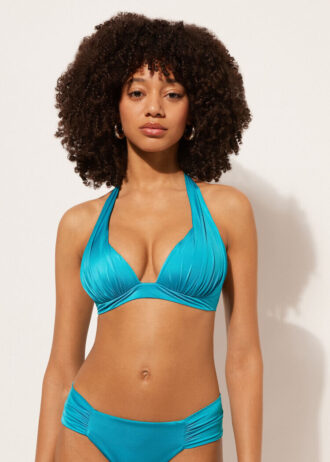 Top bikini a triangolo con imbottitura graduata in raso lucido