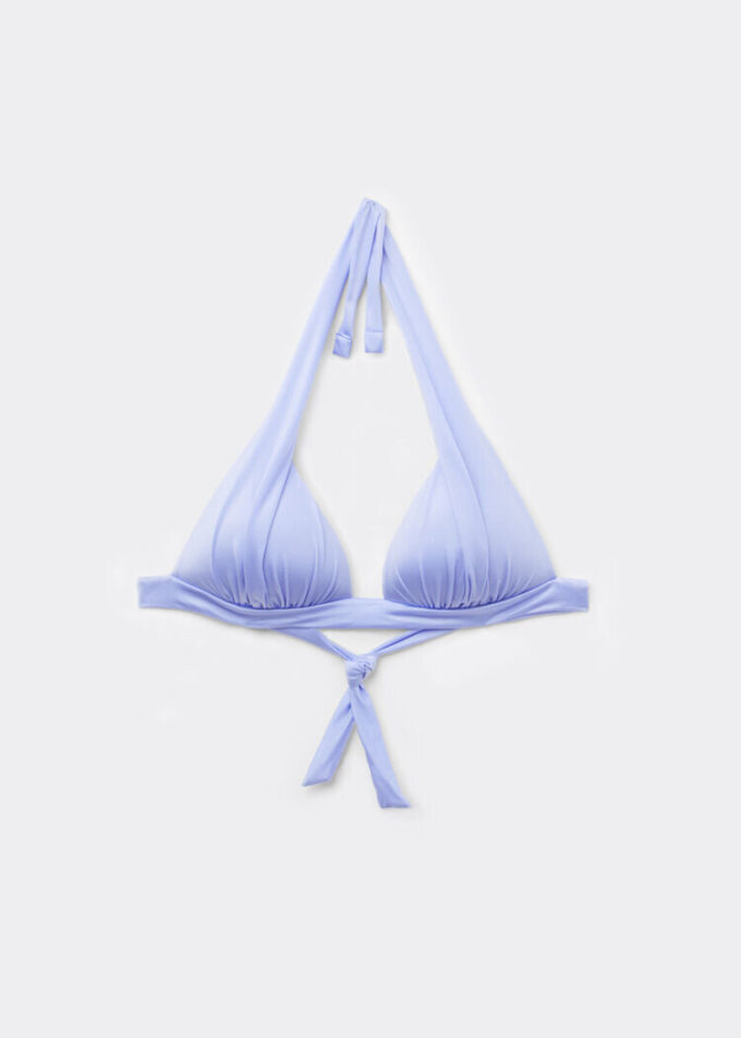 Top bikini a triangolo con imbottitura graduata in raso lucido