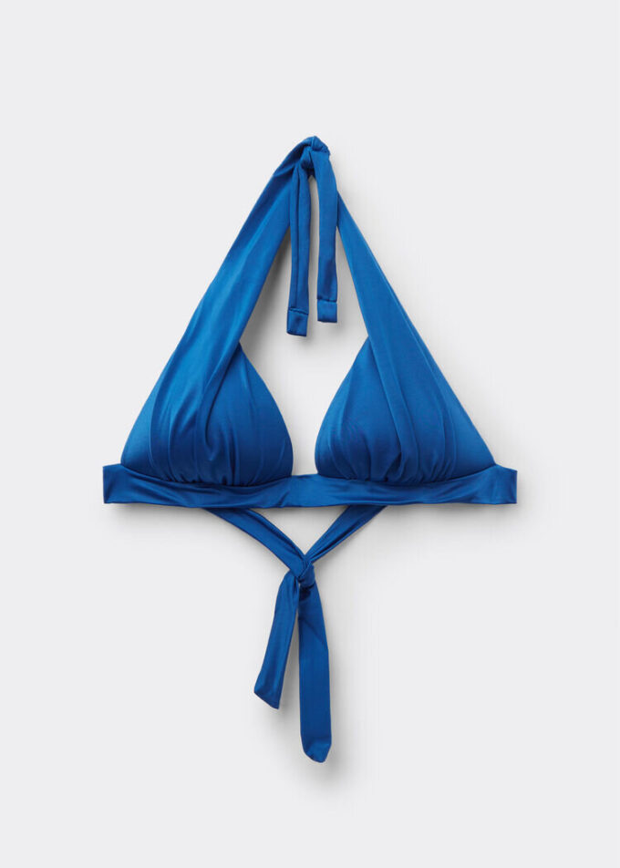 Top bikini a triangolo con imbottitura graduata in raso lucido