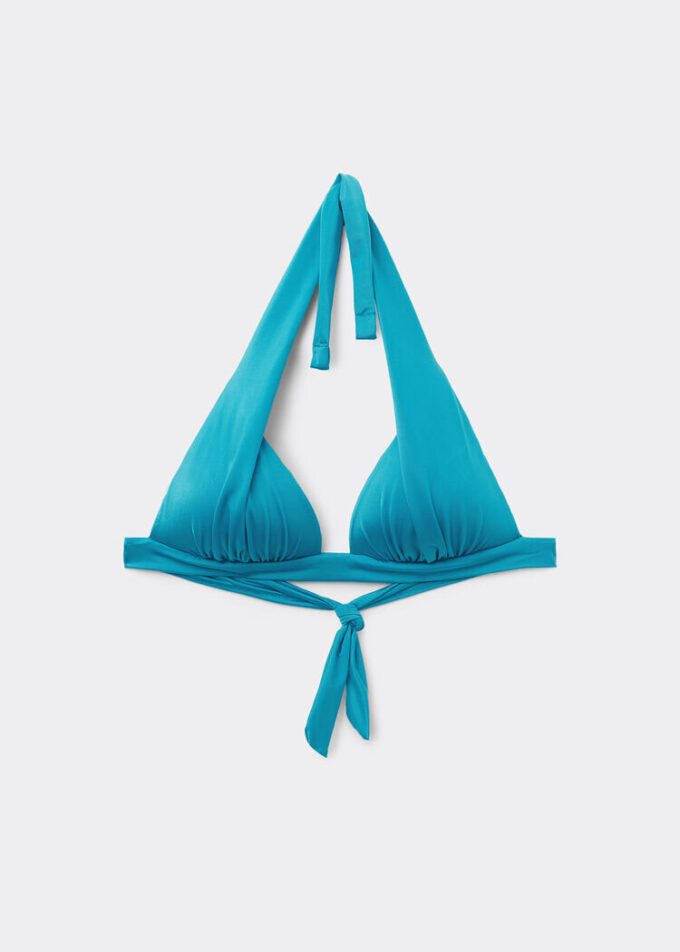 Top bikini a triangolo con imbottitura graduata in raso lucido