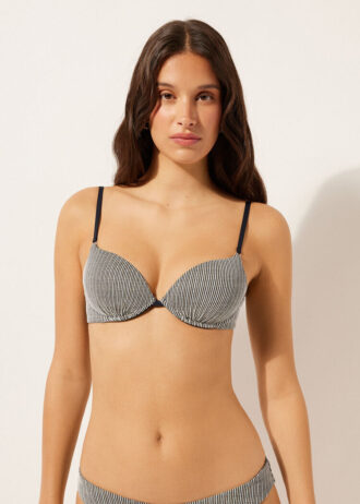 Top bikini push-up a righe dorate