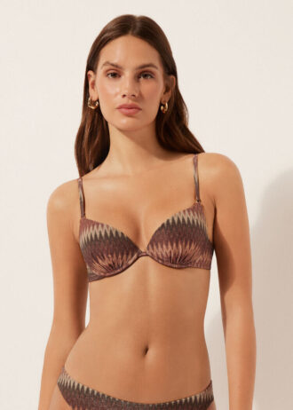 Top bikini push-up con motivo a zig zag dorato